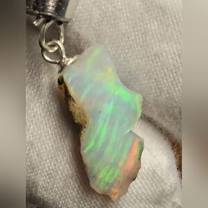.73g Natural Ethiopian Fire Opal Rough Pendant / 925 Sterling Silver S Hook Bail